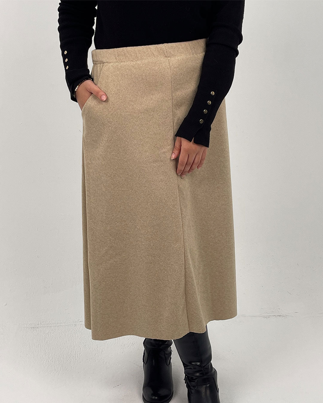 Khotwa A-line Midi Skirt - Beige