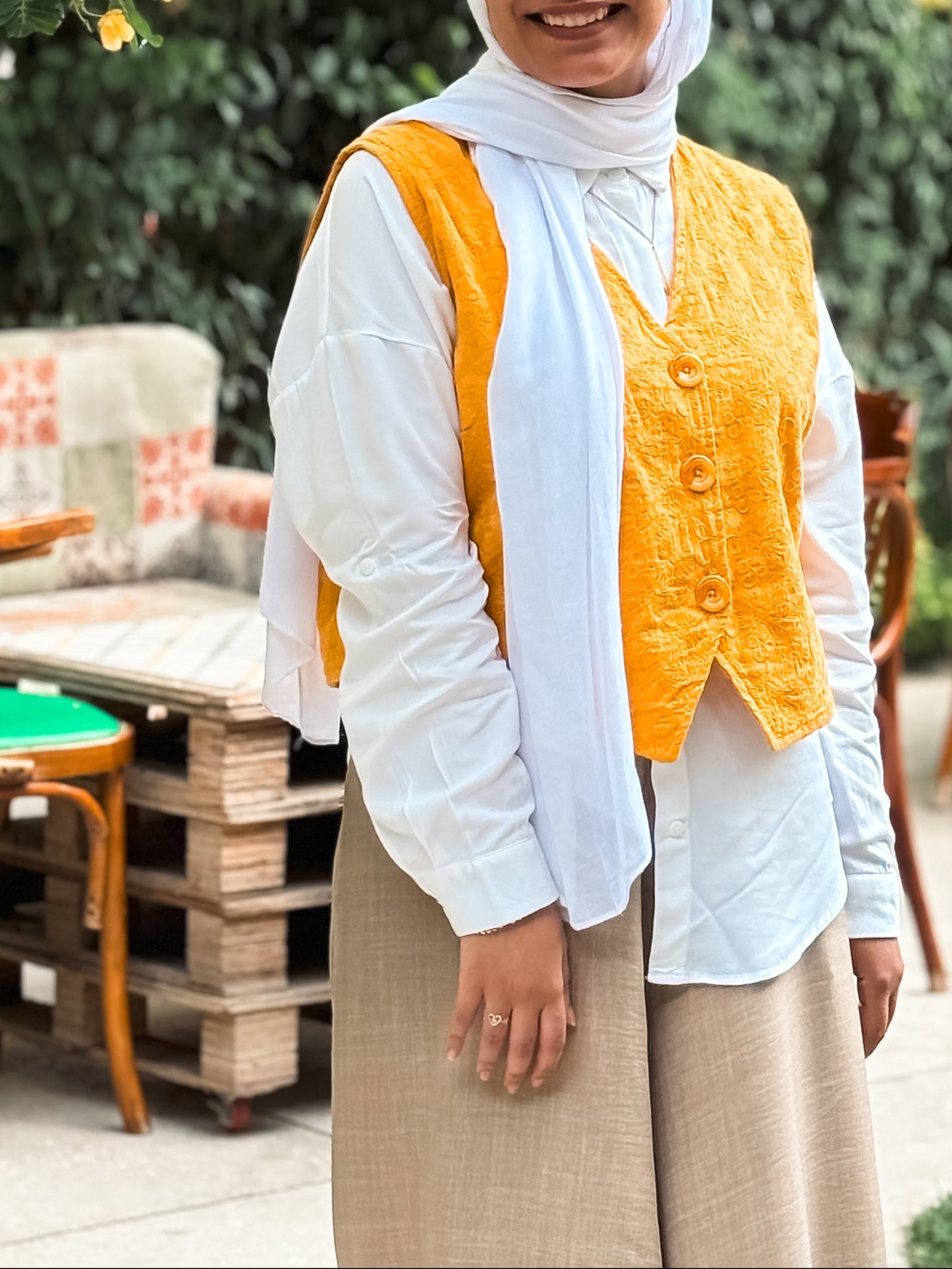Cotton Embroidery vest - Mustard