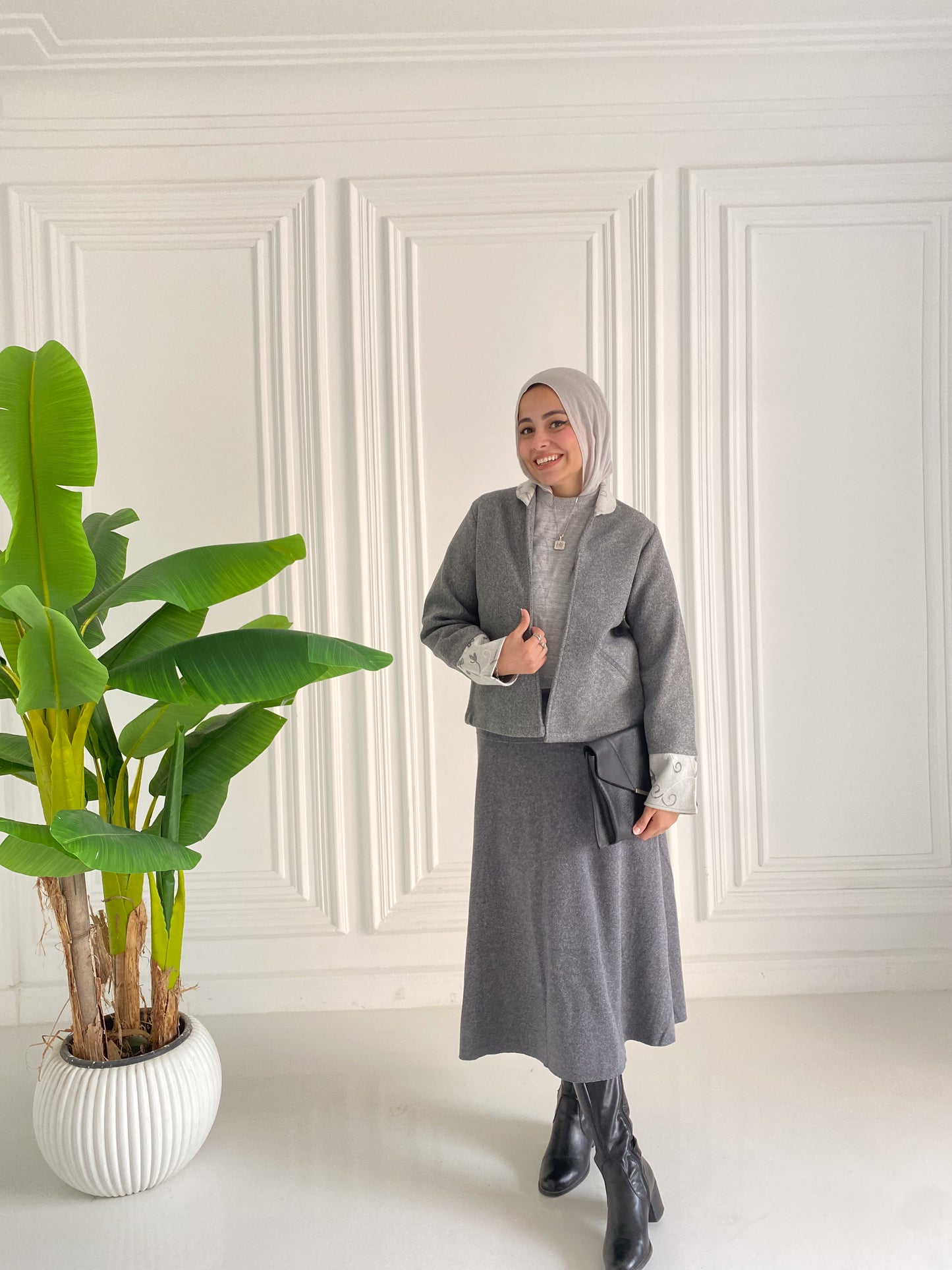 Gray Broadcloth cropped Jacket