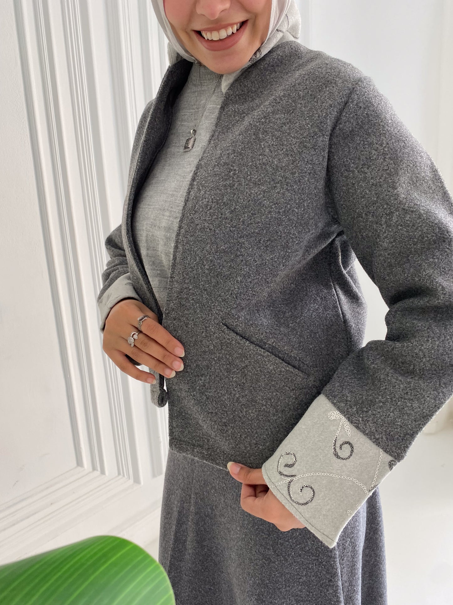 Gray Broadcloth cropped Jacket