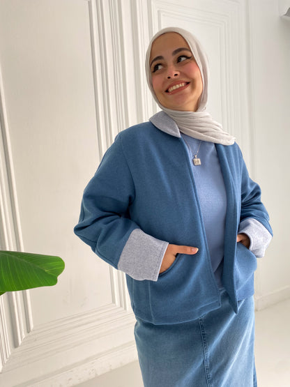 Blue Broadcloth cropped Jacket