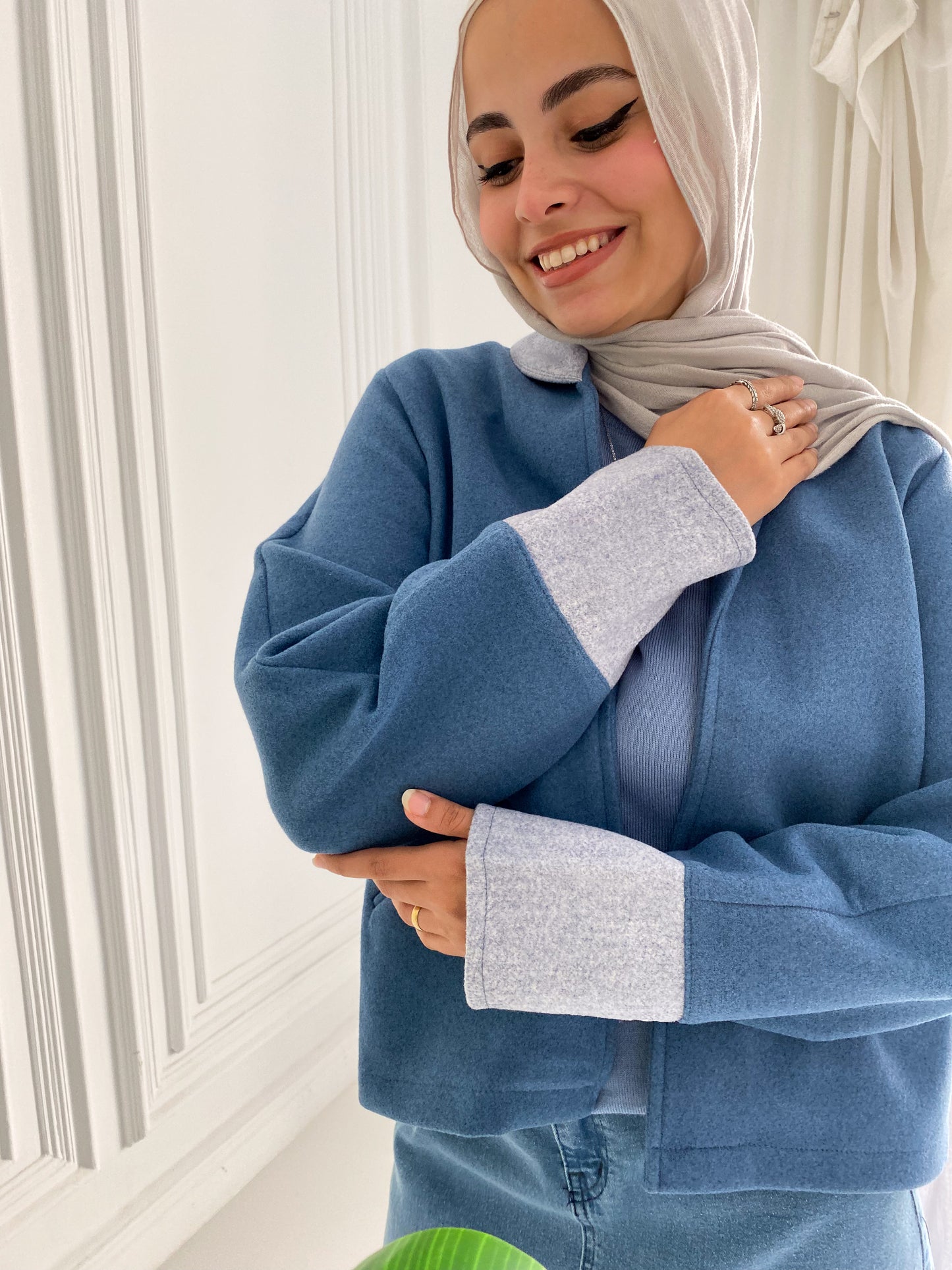 Blue Broadcloth cropped Jacket