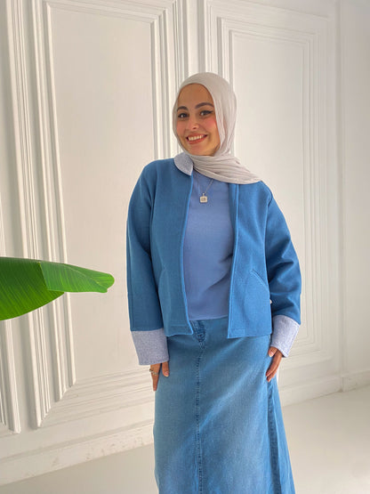 Blue Broadcloth cropped Jacket