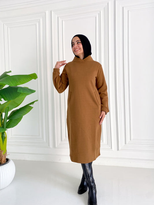 Melton Midi Dress -Brown