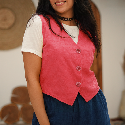 Cotton Embroidery vest - Pink