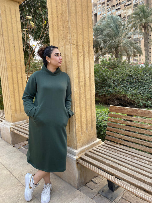 Melton Midi Dress - Dark Olive Green