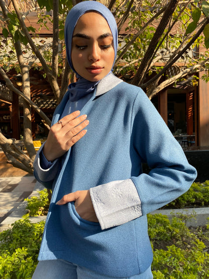 Blue Broadcloth cropped Jacket