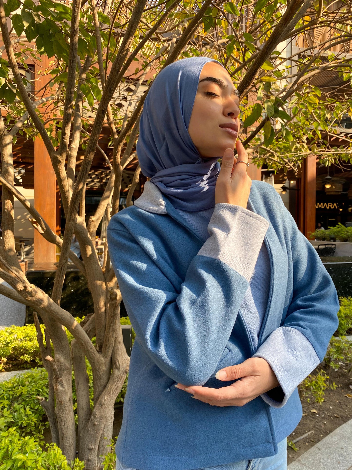 Blue Broadcloth cropped Jacket