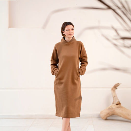 Melton Midi Dress -Brown