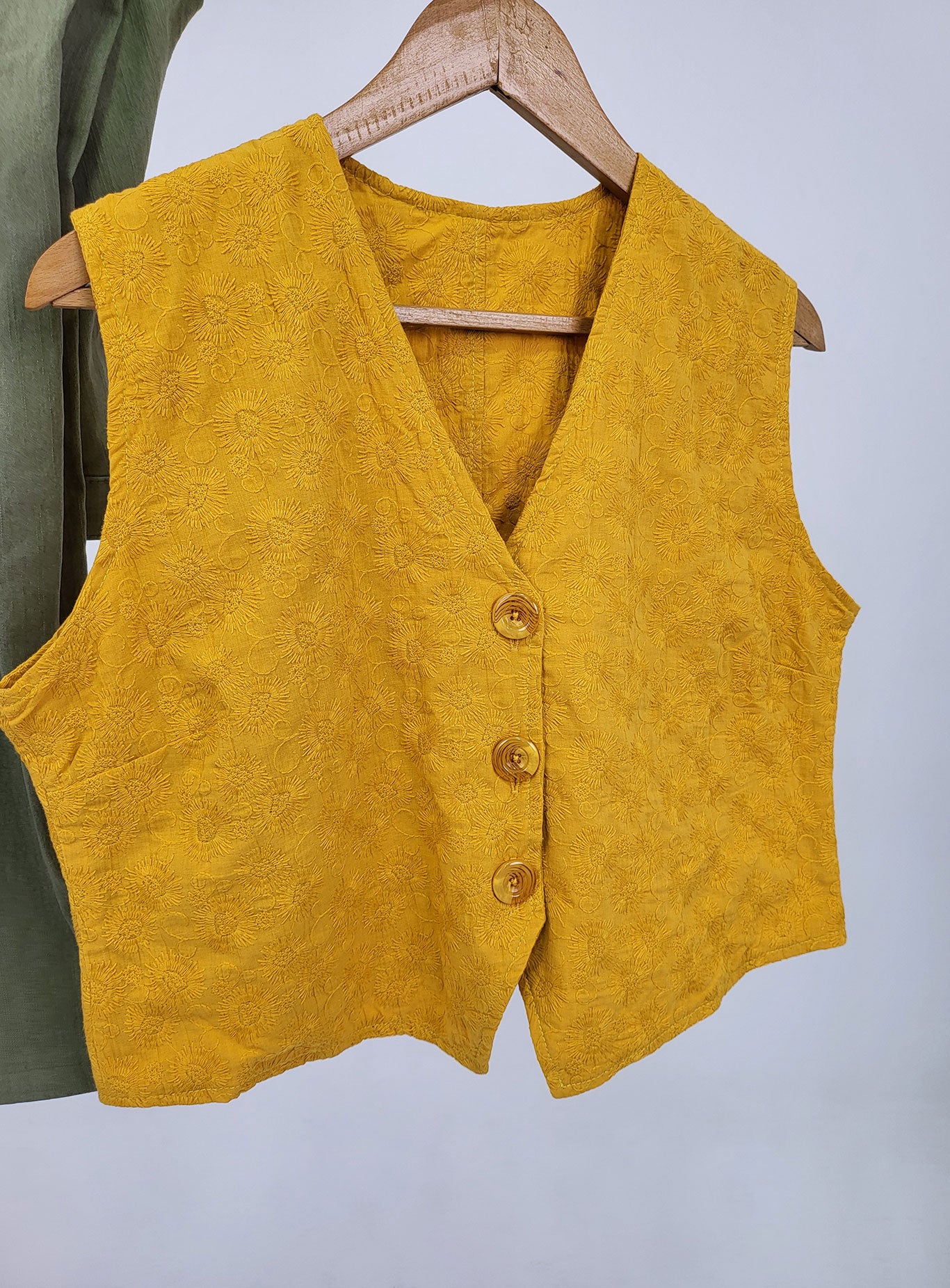 Cotton Embroidery vest - Mustard