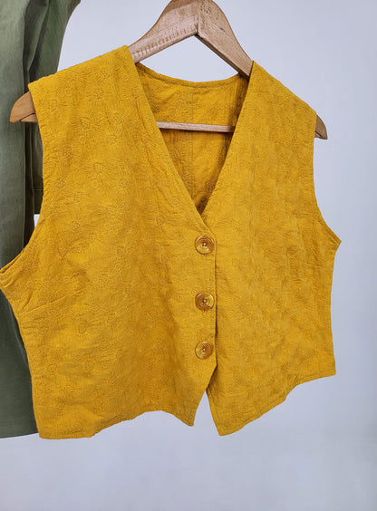 Cotton Embroidery vest - Mustard